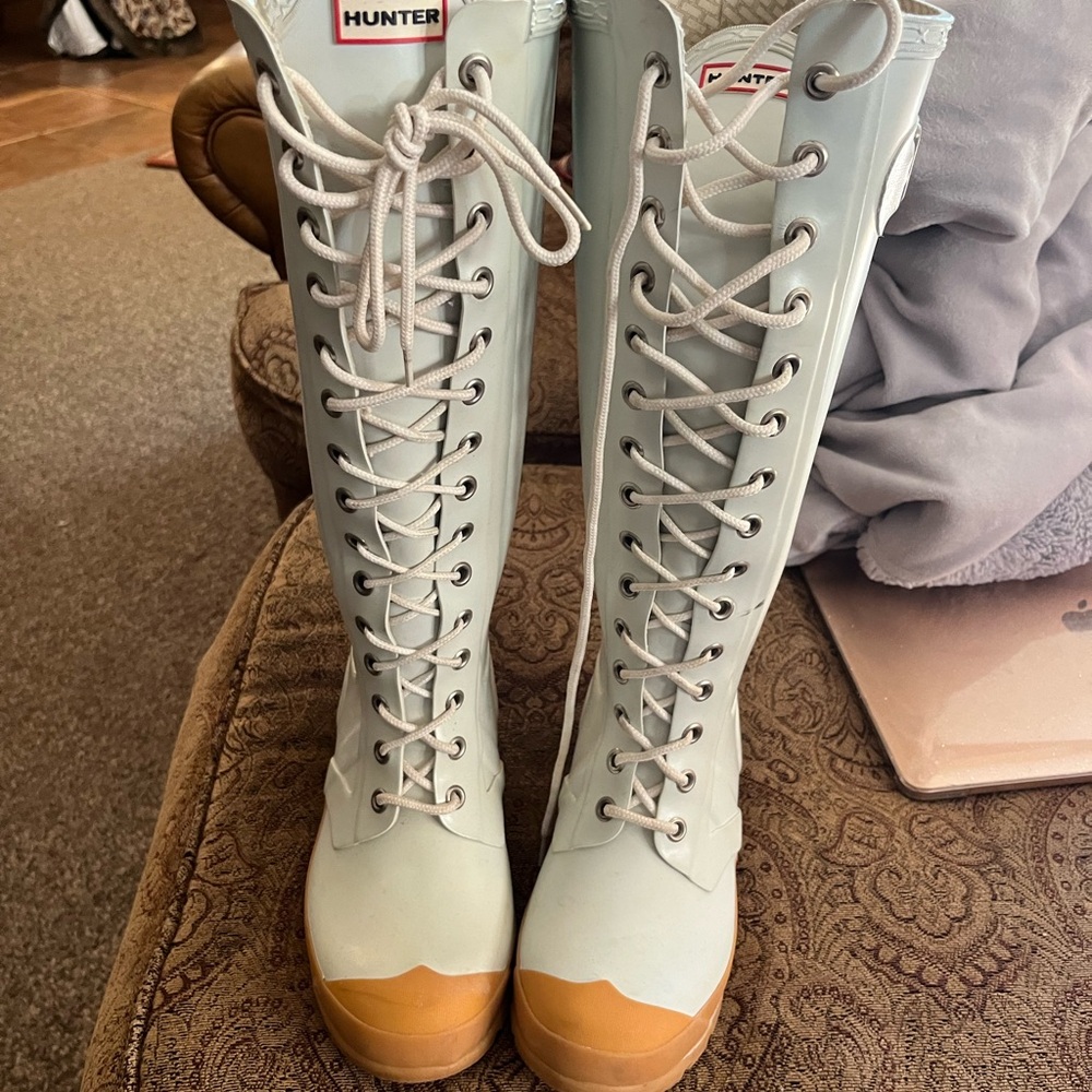 Light Blue lace up Hunter Rainboots